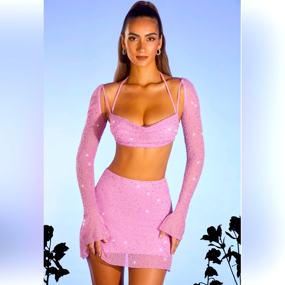 Oh Polly BERN Embellished A-Line Mini Skirt in Pink US 6 part of the set